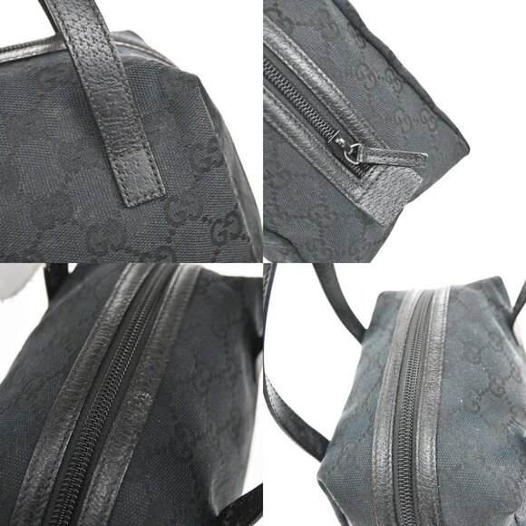 GUCCI GG Logo Pattern Shoulder Bag Canvas Leather Black Gold Italy - Picture 9 of 14